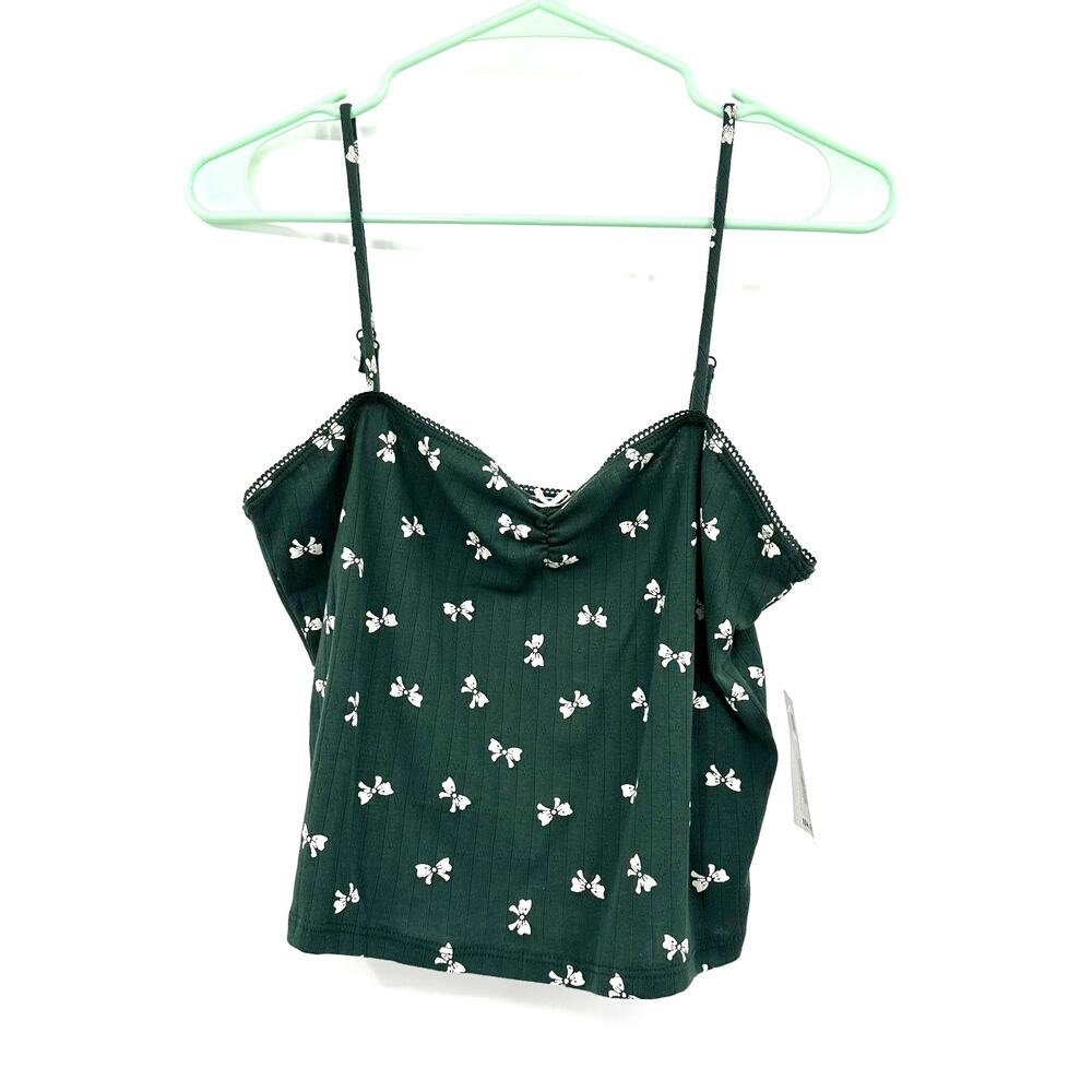 Altar'd State Size XL New with Tags Green Tank Top Spaghetti Strap Bow Print